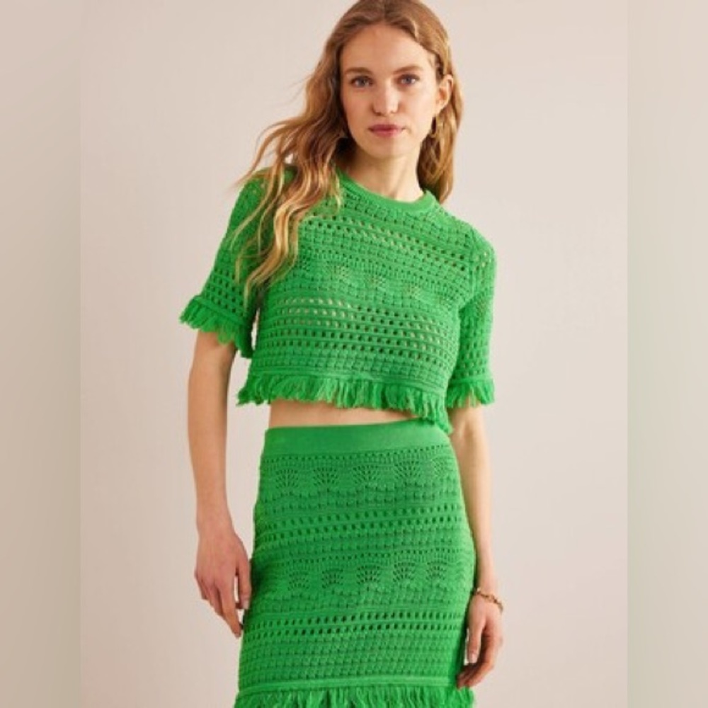 Boden Bright Green Cropped Crochet Top